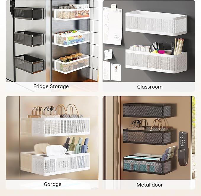 Magnetic Shelf for Washing Machine Laundry Room Magnetic Organizer Laundry Shelf Organizer Washing Machine Shelf Hanging Basket Storage Magnetic Fridge Shelves (White, L11in*W4.9in*H3.9in)