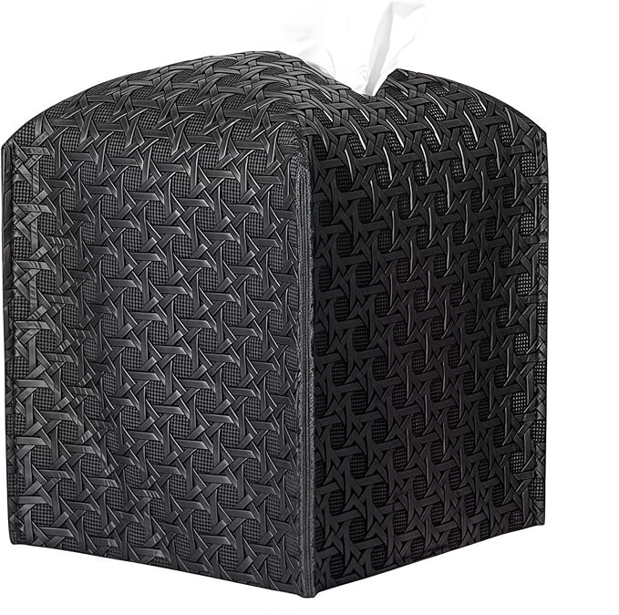 Tissue Box Cover Square Facial Tissue Case PU Leather Kleenex Box Cover Tissue Holder Napkin Holder Facial Paper Organizer Dispenser for Bathroom, Vanity Countertop, Tabletop, Car, Office(Black)