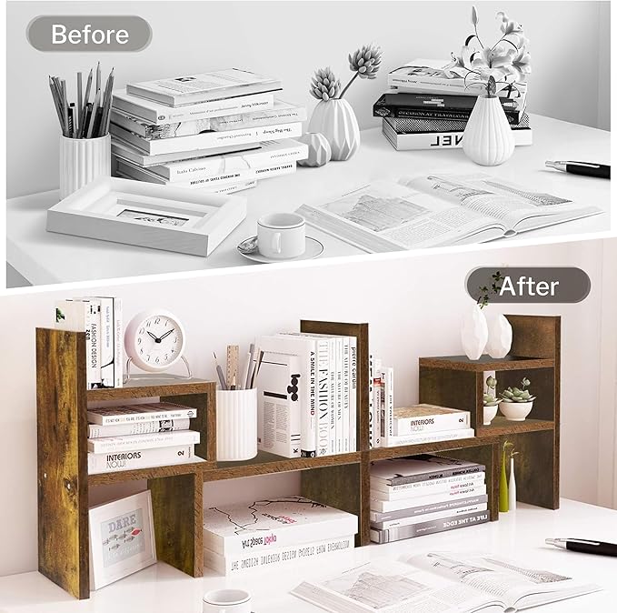 Jerry & Maggie Desktop Organizer Office Storage Rack Adjustable Wood Display Shelf Birthday Gifts Toy Home Decor Free Style Rotation Display True Natural Stand Shelf (Natural Wood Tone/2 Pack)