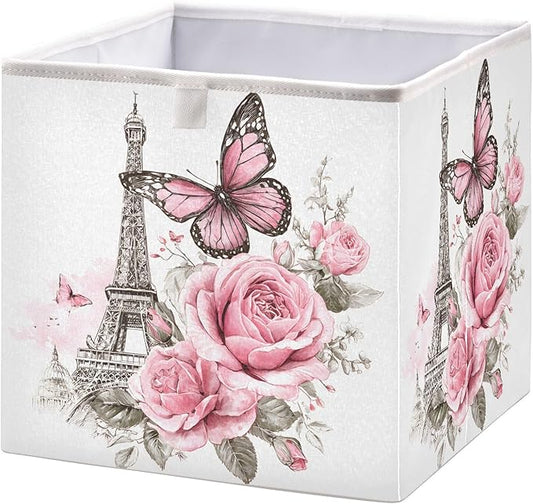Bolaz Bow Flower Eiffel Tower Closet Organizers Storage Cubes Storage Bins Shelf Baskets Containers for Home Room Office,Square