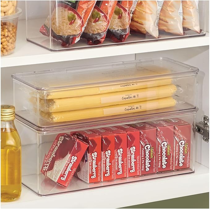 iDesign Plastic Stackable Hinged-Lid Pantry or Kitchen Storage Box - Set of 4 - Clear