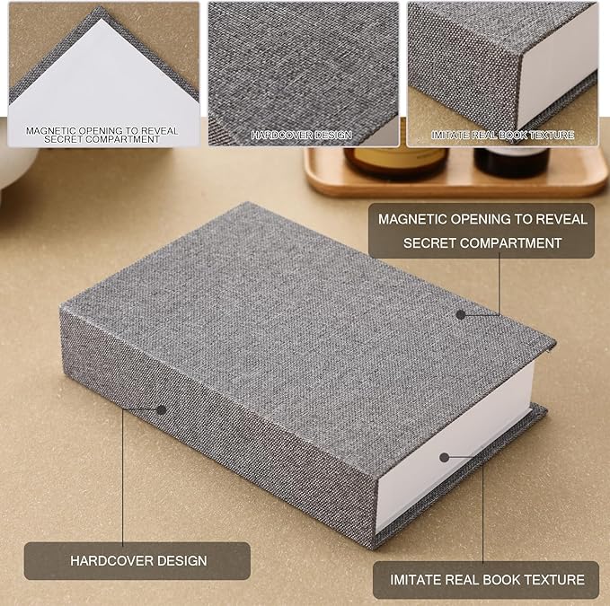 Tioncy 3 Pcs Fake Book Box Neutral Linen Book Box Decorative Faux Prop Storage for Farmhouse Home Decor shelf Table Card Photo DIY Keepsake Gift(Multi Sizes,Gray Tone)