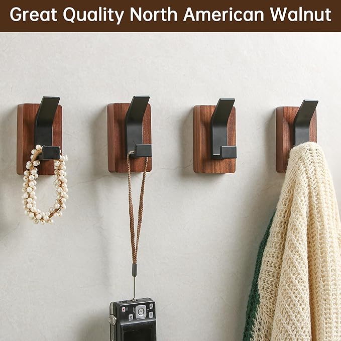 8 Pack Wooden Wall Hooks, Adhesive and Screw Mounted for Heavy Duty, Boho Decorative Coat Hooks for Towel, Clothes, Blanket, Hat, Entryway, Nursery Door