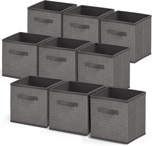 Nestl Cube Storage Bins, Foldable 9 Cube Storage Organizer Bins, Fabric Storage Cubes, Storage Basket with Handles, Grey Closet Storage Bins, 11-Inch Cube Storage Bins for Bedroom, Playroom and More