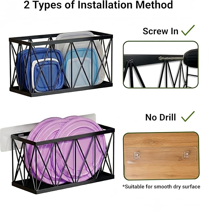 4 Pack Adhesive Cabinet Door Lid Organizer for Tupperware, Inside Cabinet Plastic and Food Container Lid Holder, Wall Mounted Slim Space Storage for Pantry Door or Under Sink
