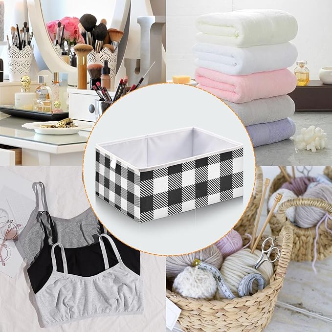 Blueangle White Black Buffalo Plaid Cube Storage Bin, 11 x 11 x 11 in, Large Collapsible Organizer Storage Basket for Home Décor