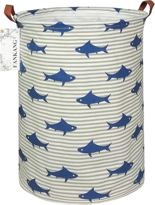 FANKANG Storage Basket, Nursery Hamper Canvas Laundry Basket Foldable with Waterproof PE Coating Large Storage Baskets for Kids Boys and Girls, Office, Bedroom, Clothes,Toysï¼Sharkï¼