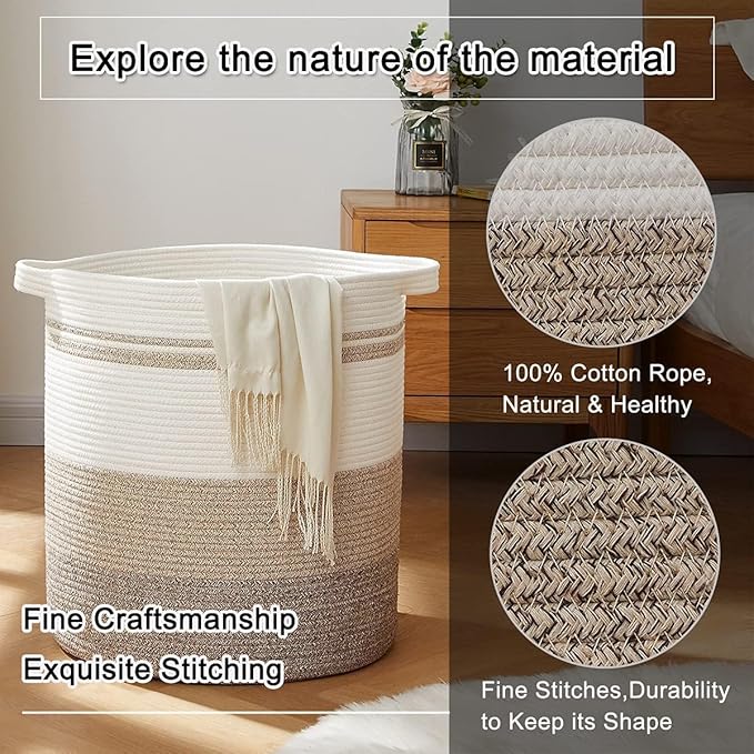 OIAHOMY 115L Laundry Baskets Hamper with Handles, Decorative Basket for Living room, Woven Storage Basket for Toys Bin,Pillows, Blankets, Clothes-20x22.5in-Gradient Yellow
