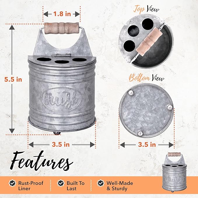 Autumn Alley Farmhouse Toothbrush Holders for Bathrooms - Rustic Galvanized Tooth Brush Holder - Farmhouse Bathroom Accessories Country Decor, Toothpaste & Electric Kids Toothbrush Compartment, Grey