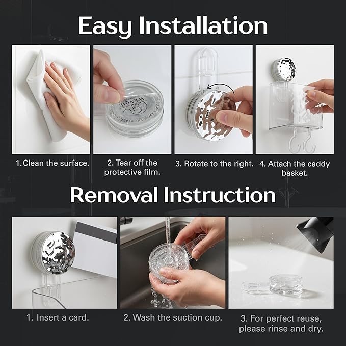 HOME&I Suction Cup Toothbrush Holder and Shower Caddy – Drill-Free, Removable, Powerful Suction Cup, Self-Draining Design for Bathroom & Kitchen – Holds Toothpaste, Razors, and Tableware