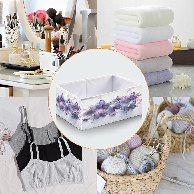 Bolaz Butterflies Purple Watercolor Closet Organizers Storage Cubes Storage Bins Shelf Baskets Containers for Home Room Office,Square