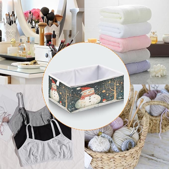 Bolaz Snowman and Bird Closet Organizers Storage Cubes Storage Bins Shelf Baskets Containers for Home Room Office,Rectangle