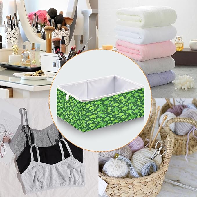 Bolaz Clover St Patrick Day Closet Organizers Storage Cubes Storage Bins Shelf Baskets Containers for Home Room Office,Square