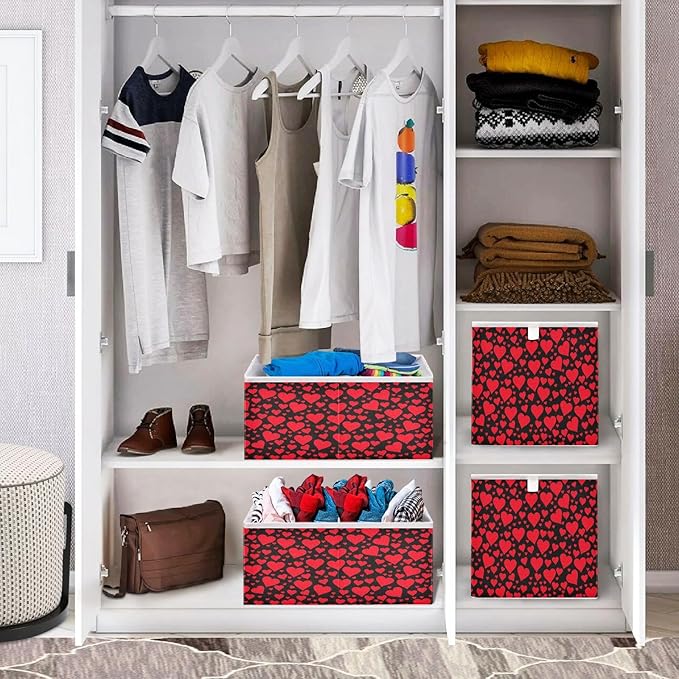 Bolaz Eamless Pattern With Red Hearts Closet Organizers Storage Cubes Storage Bins Shelf Baskets Containers for Home Room Office,Rectangle