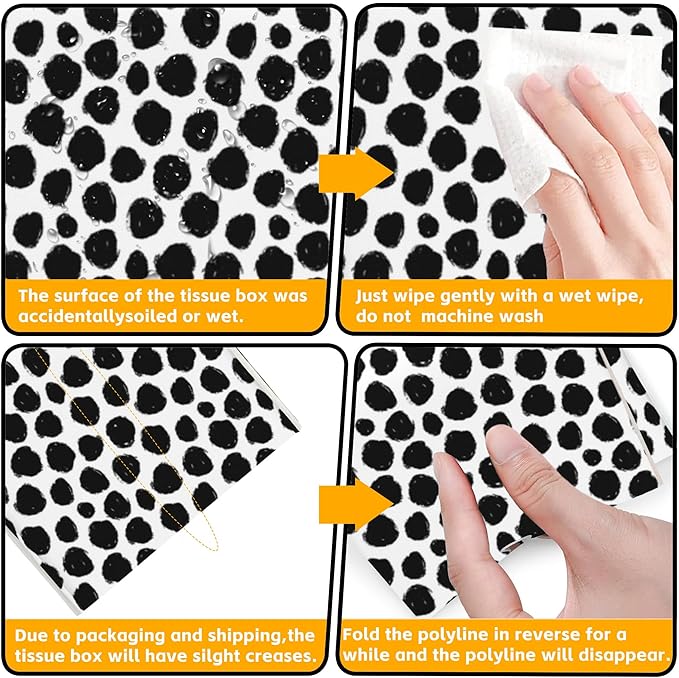 Abstract Black Dots Tissue Box Cover Square,Tissue Box Holder with Belt Bottom,Stylish Leather Napkin Holder for Vanity Countertop,Nightstands,Office Desk,5.2"Ã5.2"Ã5.2"