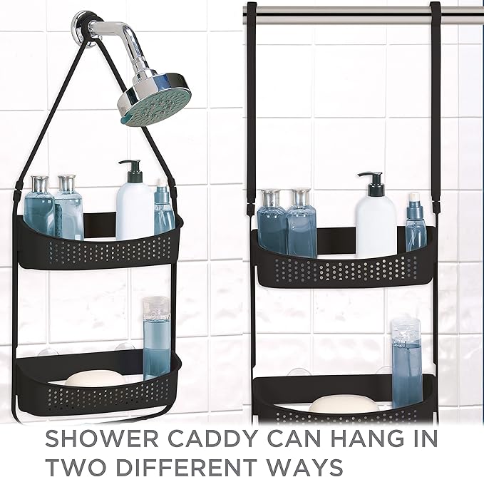 Bath Bliss 2 Way Convertible Bathroom Shower Caddy | Adjustable Mounting Arms | Loofah & Razor Hooks | Storage & Organization | Rust Resistant | Large and Small Bottles | Matte Black