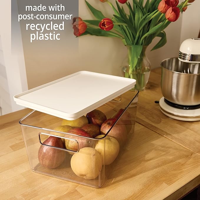 iDesign Pantry Bin with Removable Lid - Plastic Storage Bin with Handles - Clear/White