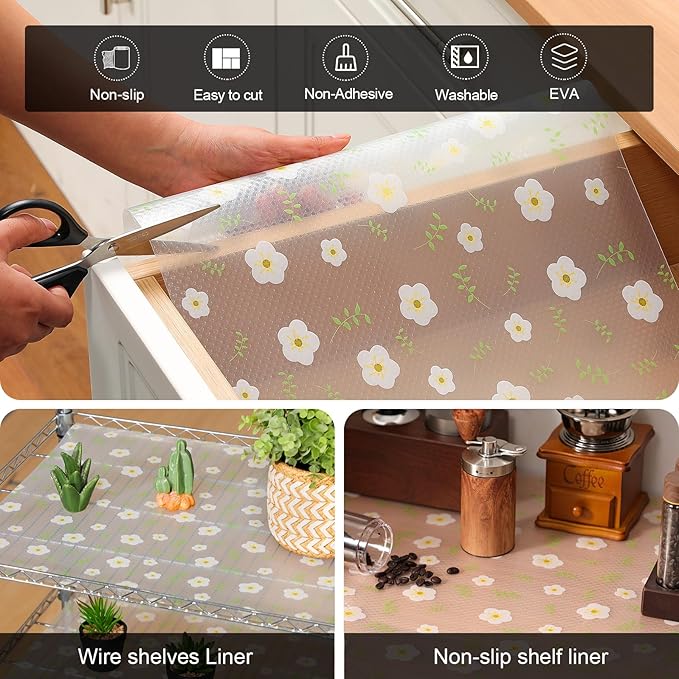 Cooyes Shelf Liner – Premium Non-Adhesive Cabinet & Drawer Liner for Kitchen – Waterproof Shelf Paper with Modern Pattern – Durable EVA Cabinet Mat – Easy to Cut （17.5" W x 360" L）
