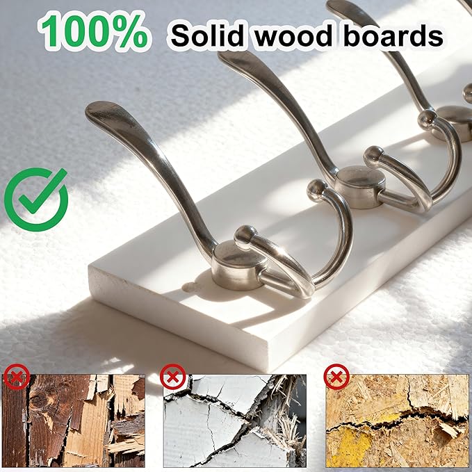 SKOLOO Creations White Solid Wood Wall Mounted Coat Rack, 5 Hooks, 16-7/8" Long - Kitchen, Mudroom, Entryway, Bathroom - Includes Mounting Hardware, Wall Coat Hanger, Towel Rack, Pack of 2