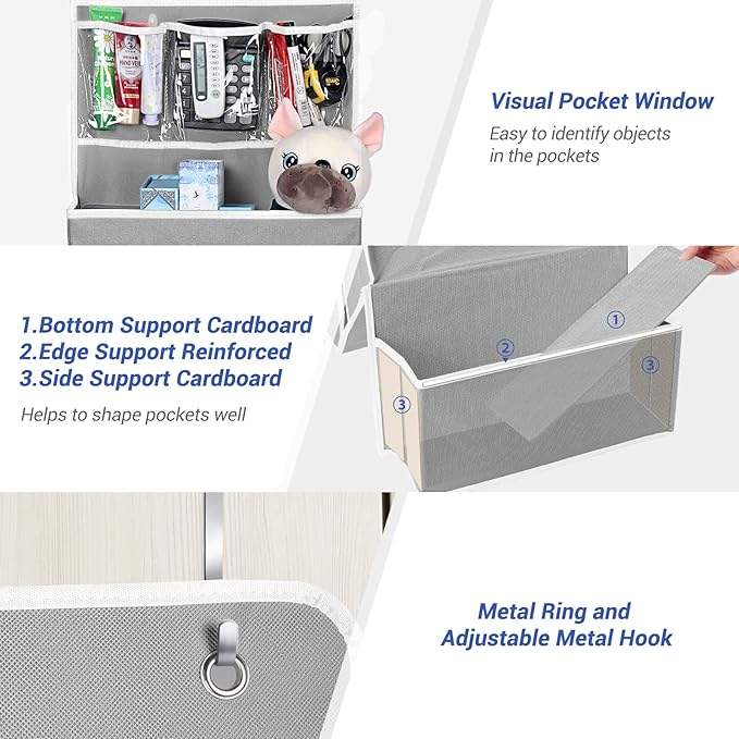 NesTidy Over The Door Organizer Storage, Wall Mount Hanging Organizer with 4 Large Capacity Pocket Organizers and 3 Small Pockets for Baby Essentials, Toys, Cosmetics, and Sundries (Grey, 1 Pack)