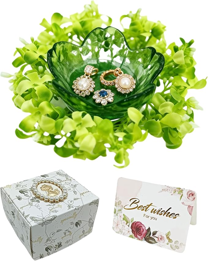 Mini Flower Ring Plate Jewelry Storage Tray Ring Holder for Dressing Table, Bedside Table, Room Bathroom Decoration, Cute Valentine's Day Christmas Birthday Gift for Women (green flower)