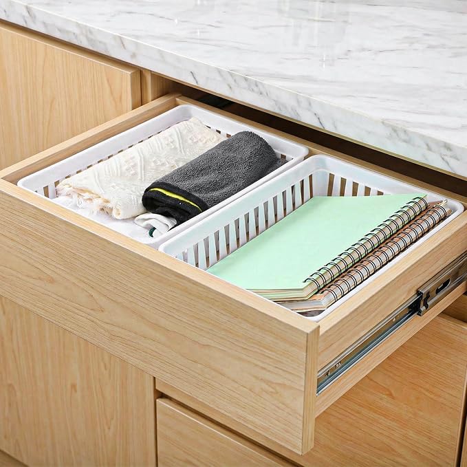 12 Pcs Plastic Organizer Baskets, 10.24 x 6.5 x 2.36 Inch Storage Bins Trays for Desk, Home Office, Shelves and Crafts Organization, White