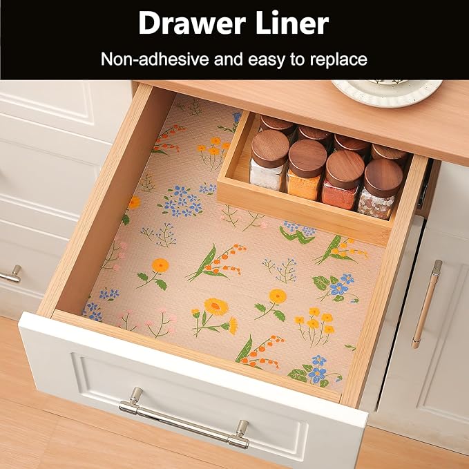 INNOLITES Shelf Liners for Kitchen Cabinets Non-Adhesive Drawer Liner with Floral, Waterproof Durable Easy to Clean, for Refrigerator, Shelves (Colorful Floral, 17.5" x 360")