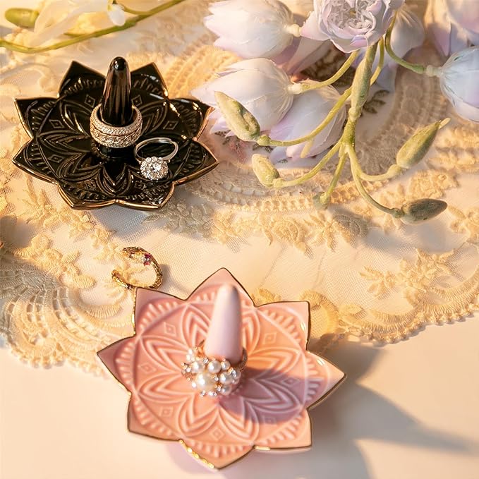 Ceramic Ring Holder for Jewelry,Pink Mandala Ring Dish Jewelry Dish Jewelry Holder,Room Decor,Engagement Wedding Birthday Gifts for Couples Women