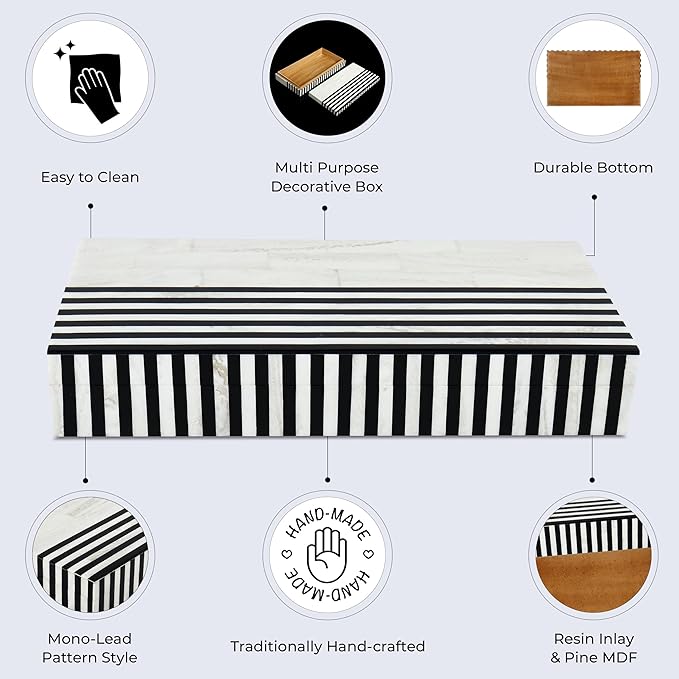 Handicrafts Home Large Decorative Storage Box 12x6– Coffee Table Organizer Box, Modern Home Décor Accent, Keepsake Memory Box, Jewelry Storage Box, Boho Decorative Box with Lid for Shelf, Mantle Decor