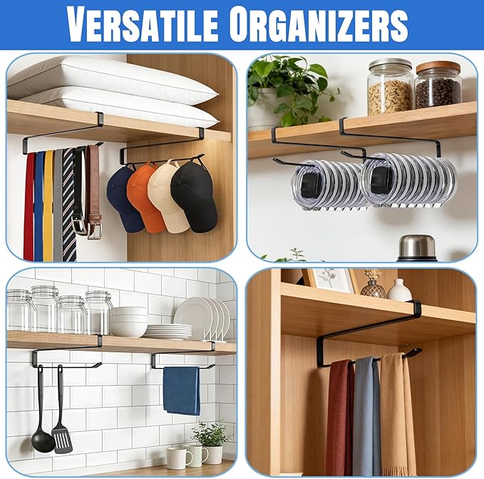 1 Pack Tumbler Lid Organizer, Versatile Cup & Water Bottle Lid Holder, Upgraded Kitchen Space Saver & Under Cabinet Storage, No Adhesive or Drilling Needed, Multi-Use Tumbler Lid Holder, Black