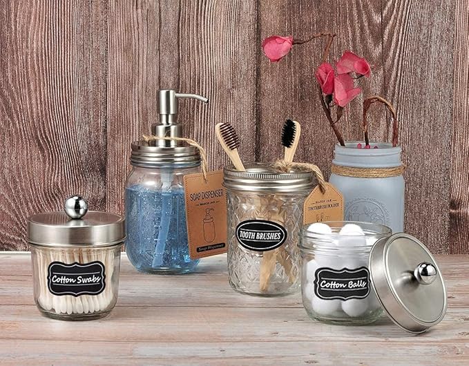 Amolliar Mason Jar Liquid Soap Dispenser Pump, Rustproof Stainless Steel Lid, Cute Farmhouse Decor for Kitchen, Bathroom, Refill Soap Pump for Hand Soap, Dish Soap, Lotion Soap, Brushed Nickel 1 Pack