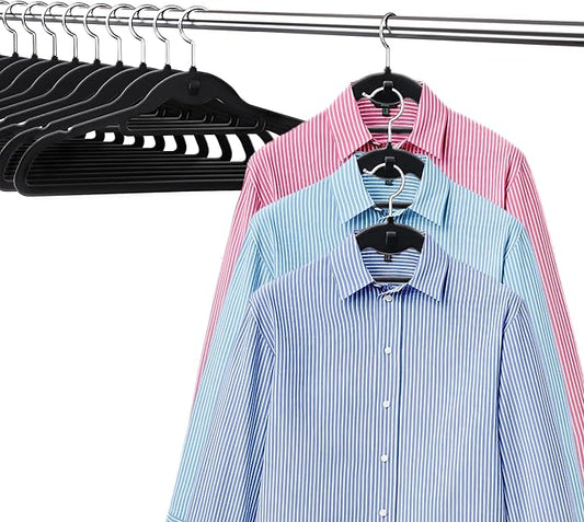 Black Velvet Hangers,Non Slip Felt Hanger，Stackable Space Saving Hangers with 360° Rotating Silver Hook,Closet Organizers and Storage Suit Clothes,Pants,Shirt,Tie,Tank Top