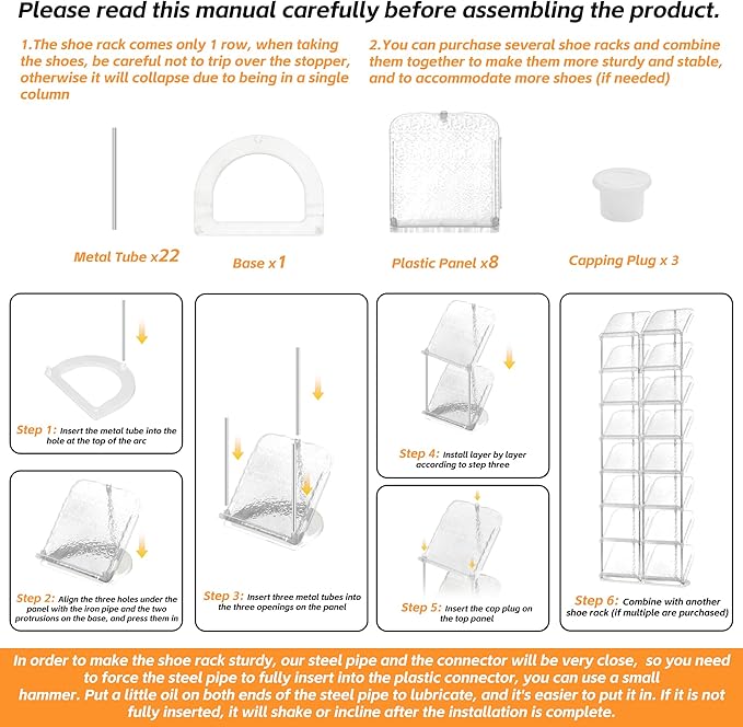 Vertical Shoe Rack 8 Tiers Narrow Clear Sneaker Storage Holder Luxurious Slim Tall Organizer Space Saving Shelf for Entryway Garage 10.4" W x 64.5" H x 9.8" D (Transparent)