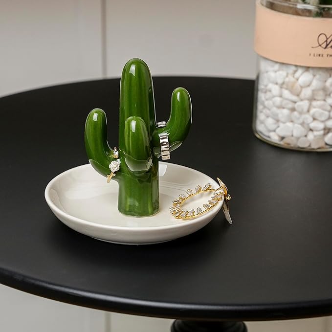 Cactus Ring Holder Ceramic Ring Dish, Jewelry Holder Dish Trinket Tray For Rings Earrings Trinkets Organizer, Christmas Birthday Bridesmaid Gifts for Women