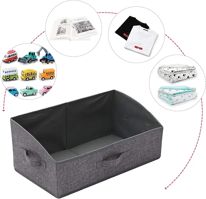 4 Pack Trapezoid Large Foldable Closet Storage Bins with Handle, Fabric Storage Organizer Cube Cloth Containers Linen Box Shelf Baskets for Clothes Clothing Shelves Wardrobe