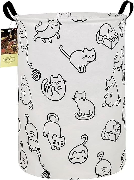 HUNRUNG Laundry Hamper,Large Canvas Fabric Lightweight Storage Basket Toy Organizer Dirty Clothes Collapsible Waterproof for College Dorms, Children Bedroom,Bathroomï¼Round catï¼