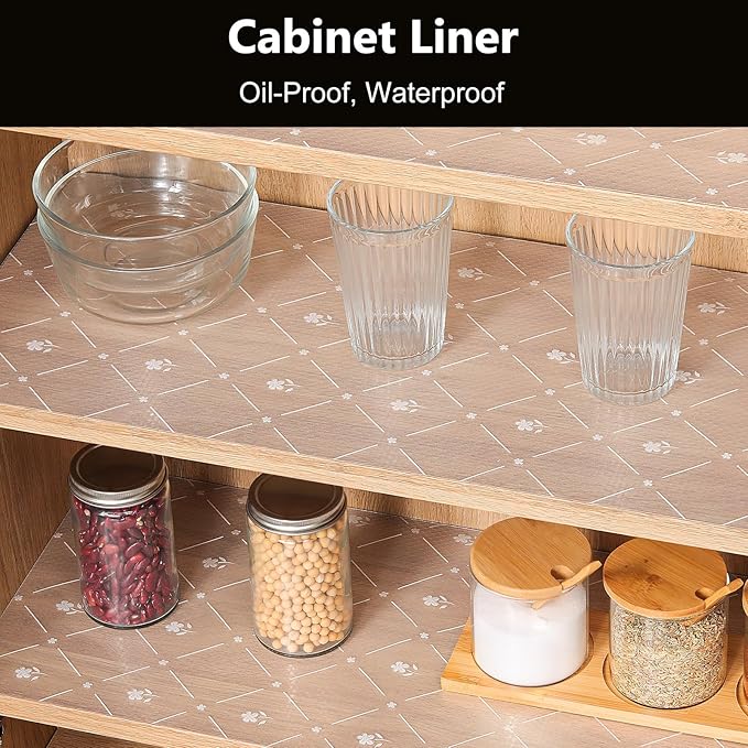 INNOLITES Kitchen Cabinet Shelf Liner, Non-Adhesive Refrigerator & Drawer Liner, Waterproof EVA with Floral, Easy to Clean & BPA-Free (White Daisy, 23.6" x 360")