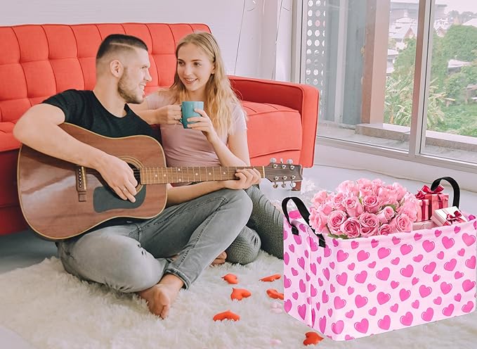 Valentine's Day Storage Basket Baby Hamper Collapsible Organizer Bin Gifts Shelf Baskets for Room Decor