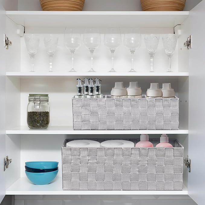Toilet Tank Paper Basket Topper Set of 2, Waterproof Bathroom Basket with Divider for Organizer, Wicker Storage Baskets-Rustic Farmhouse Bathroom Decor
