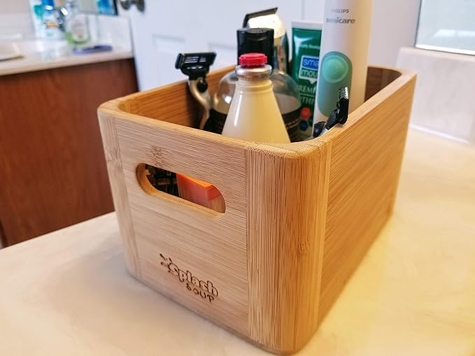 Bamboo Organizer, Bathroom Cosmetic Counter Storage, Picnic Condiment, Kitchen Pantry Box, Grill Utensil Spice Holder