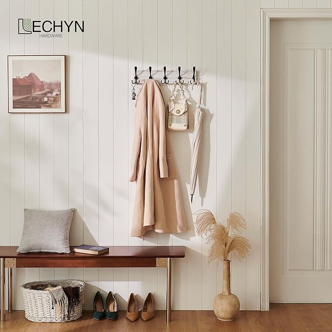 Rustic Wooden Coat Rack Wall Mount with 5 Hooks, Farmhouse Wood Coat Hanger Wall Mount Heavy Duty for Hanging Jacket Coat (White)