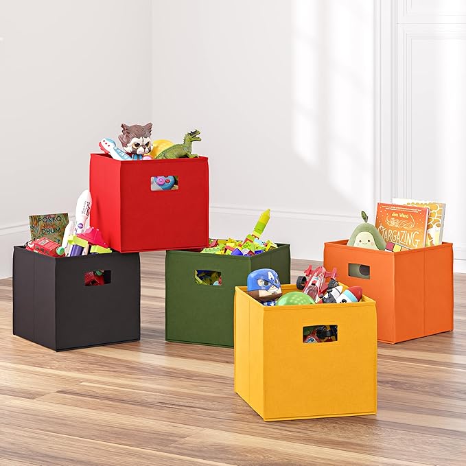 RiverRidge Kids 2pc Fabric Collapsible Storage Cube Organizers with Handles for Playroom Organization - Black