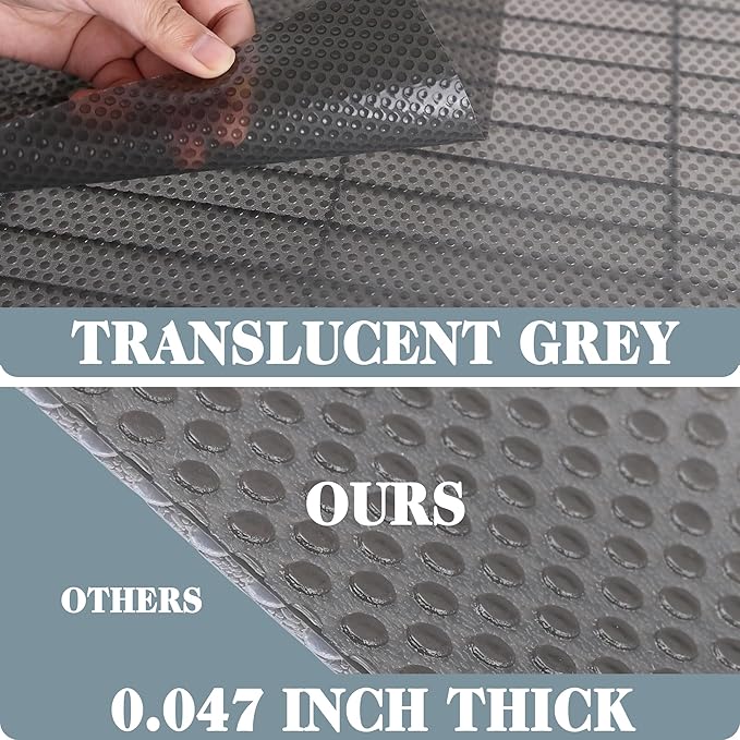 FLPMIX Thick Pantry Shelf Liner 16 inch Wide: Standard Size (16 by 360 Inch) Wire Shelf Liner - Waterproof, Heavy Duty, Easy to Cut, Plastic Kitchen Drawer Liner, Transparent Grey