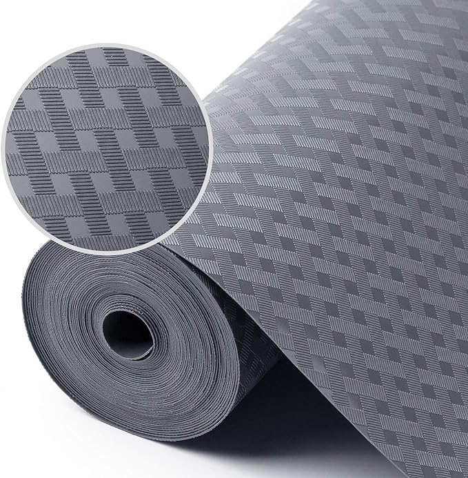 Shelf Liners for Kitchen Cabinets Refrigerator Liners Waterproof Kitchen Cupboard Liner Non-Slip Drawer Mats EVA Material Non Adhesive Fridge Liner for Shelves - Gray 17.5 x 236.2 Inches x 2 Rolls