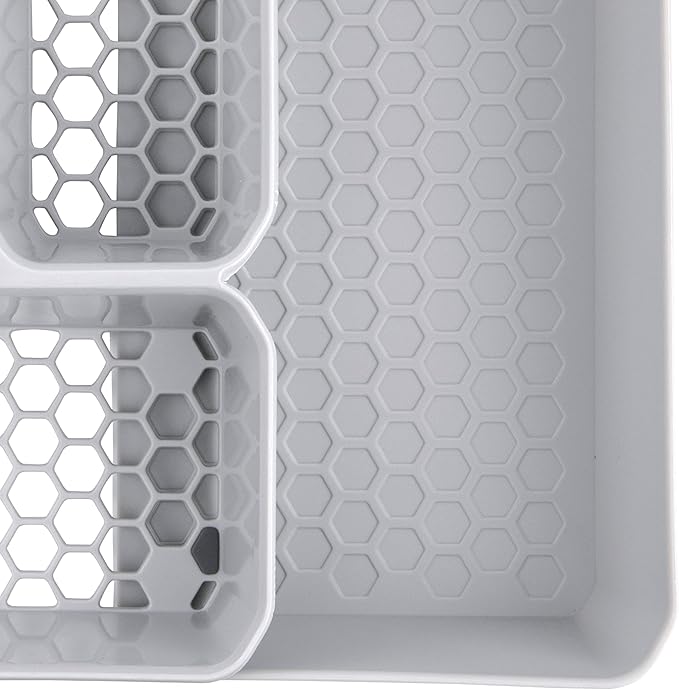 Spectrum HEXA 5-Divider Expandable Silverware Tray (Stone Gray) - In-Drawer Organizer for Kitchen Accessories, Cutlery, Knives, & More / Easy-to-Clean Home & Apartment Essential