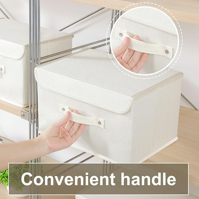 Fabric Storage Bins Cube Organizers with Flip-Top Lid and Handles,Storage Boxes for Organizing Home,Office,and Closet,Beige,5 Pack 13 X 9.1 X 7.9 in