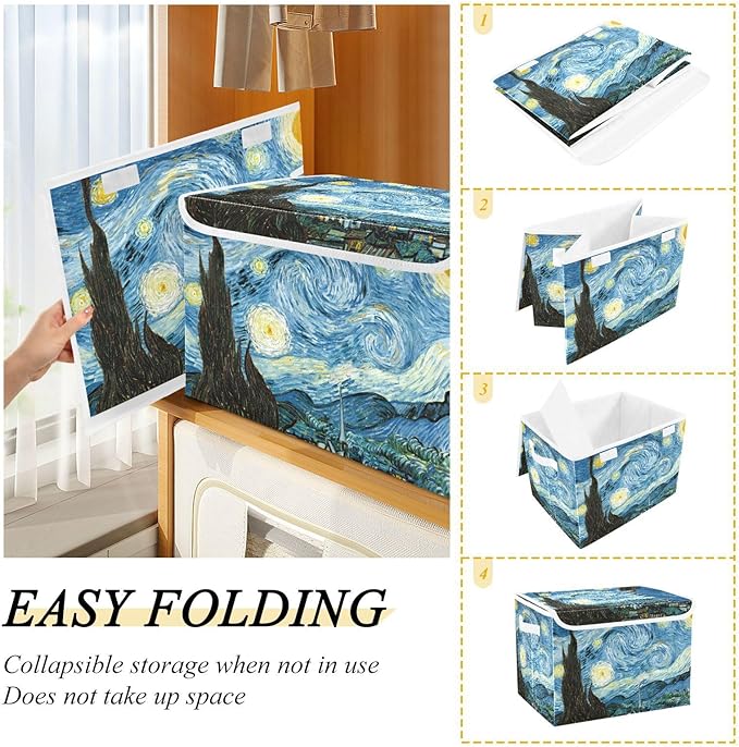 Collapsible Storage Bins with Lids Decorative Fabric Storage Cubes Closet Organizer and Storage Basket Boxes Containers for Clothes Box Chest Folding Rectangle Starry Night