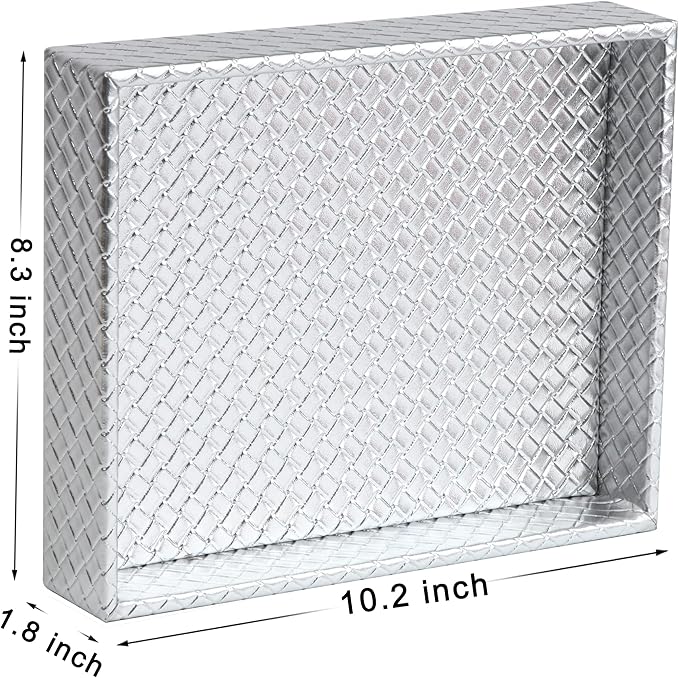 Rectangular Faux Leather Small Serving Tray 10" x 8" Modern Elegant Decorative Tray for Coffee Table Jewelry Perfume Organizer Living Dining Room Coffee Table Bathroom Office (Silver)