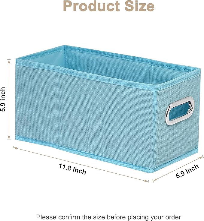 Narrow Storage Baskets for Shelves – Fabric Closet Organizers and Collapsible Storage Bins with Metal Handles – Space-Saving Baskets for Clothes, Towels, 5.9 x 11.8 x 5.9 inch (Sky blue)