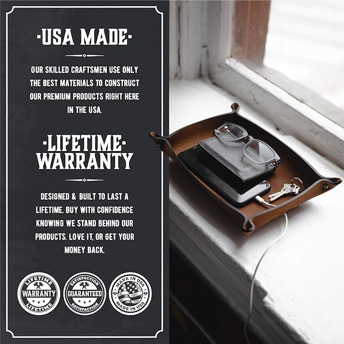 Main Street Forge Leather Valet Tray for Men â Rustic EDC Organizer for Keys, Phone & Wallet â Made in USA - Rustic Montana
